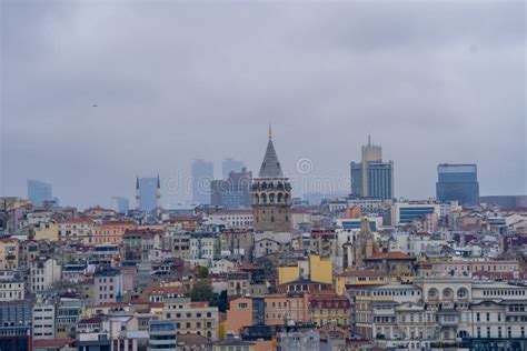 Istanbul Turkey December Galata Tower In The Foggy Morning