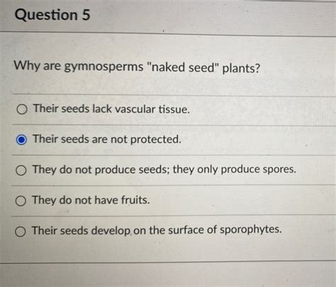 Solved Question 5 Why Are Gymnosperms Naked Seed Plants O Chegg