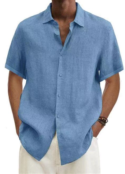 Kawell Mens Guayabera Shirts Linen Short Sleeve Button Down Casual