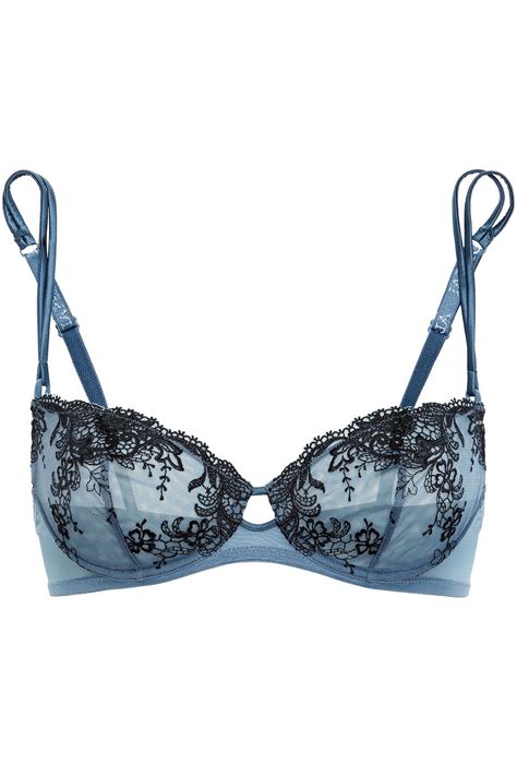 Buy La Perla Embroidered Stretch Tulle Underwired Balconette Bra Blue