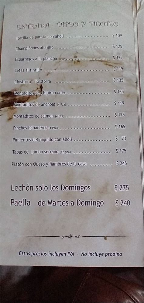 Carta Del Restaurante Hostería Del Ángel Zapopan