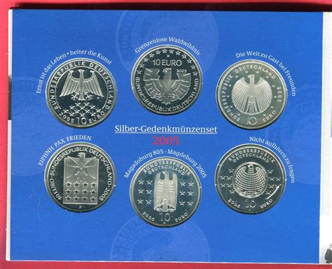 Deutschland 6 x 10 Euro Silbermünzen 2005 Silbergedenkmünzenset mit