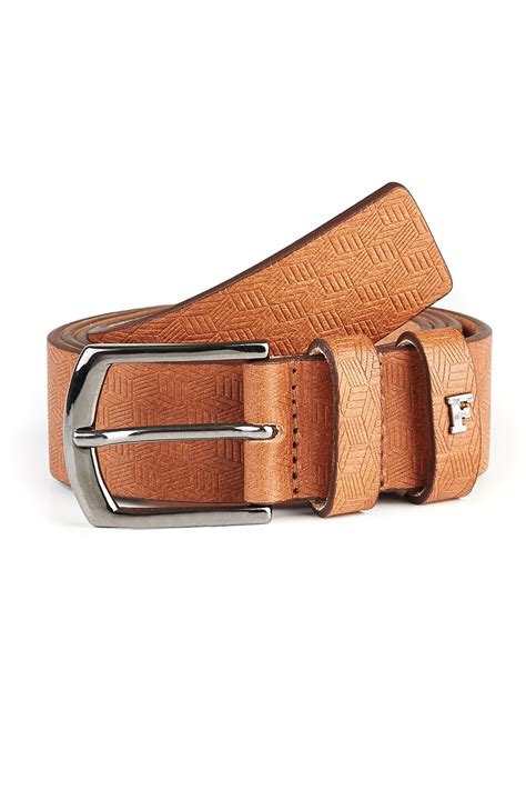 French Connection Brown Cognac Geo Embossed Leather Belt For Men Lyst