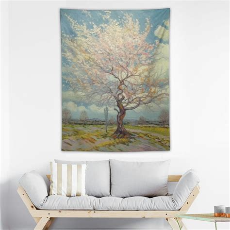 Canflashion Van Gogh Peach Tree In Blossom Art Tapestry Wall Hanging