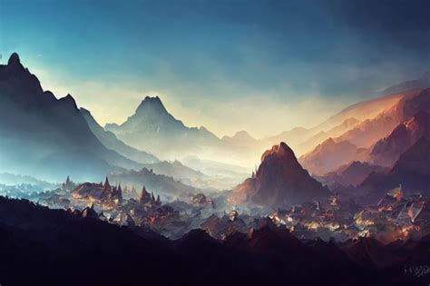 Fantasy Eleven Mountain Village Concept Painting Midjourney OpenArt