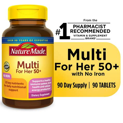 Nature Made Multivitamin For Her 50 With No Iron Tablets Womens