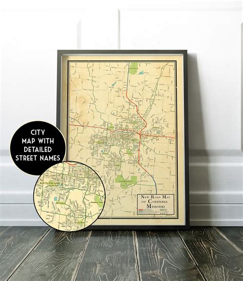 Vintage Retro Design Map of Columbia, Missouri, Vintage Looking Map ...