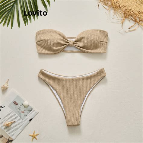 Lovito Women Boho Plain Knot Bikini Sets LBL Shopee Philippines