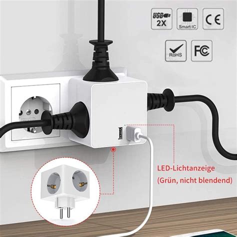 EU Steckdosenwürfel Steckdosenleiste Steckdose USB Mehrfachstecker 5 4