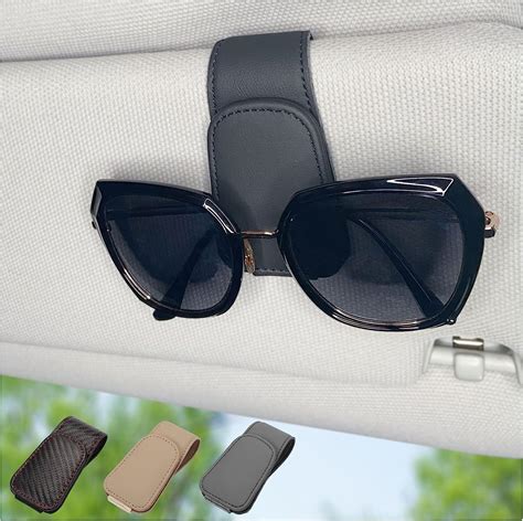 Chosmoyi Magnetic Leather Sunglass Holder For Car Sunglasses Clip For