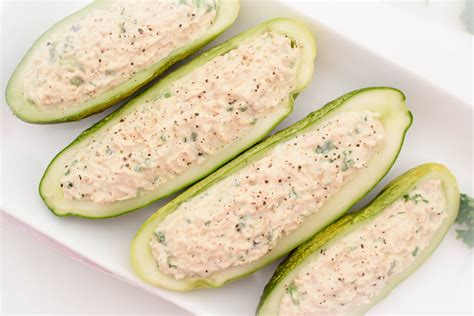 Tuna Salad Cucumber Boats Recipe Tuna Recipes Tuna Salad Cucumber