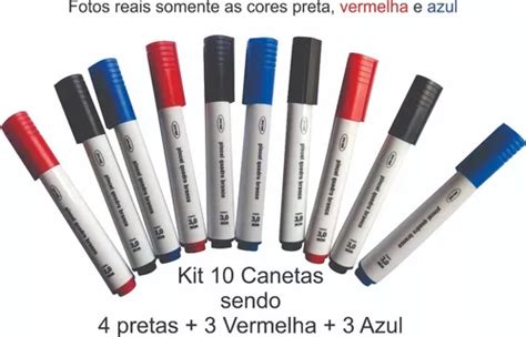 Kit 10 Pincel Caneta Canetão P Quadro Lousa Branco 3 Cores