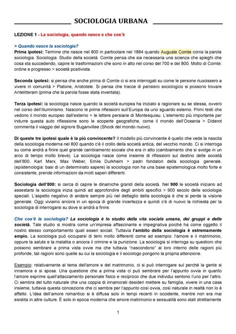 Sociologia Prima Parte Sociologia Urbana Lezione La Sociologia