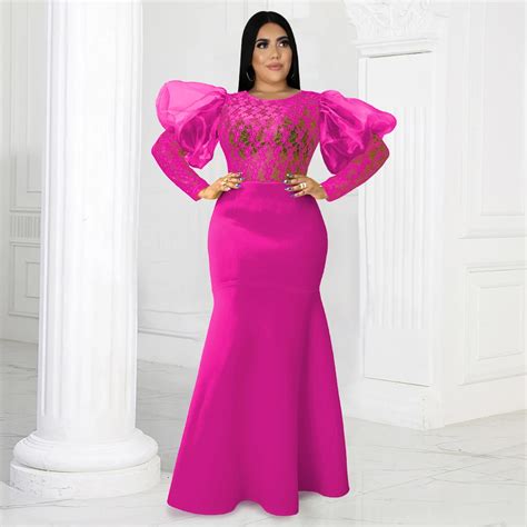 Ontinva Factory See Through Sexy Hot Pink Plus Size Lady Mermaid Dress