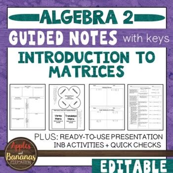 Introduction To Matrices Editable Guided Notes INB And Presentation