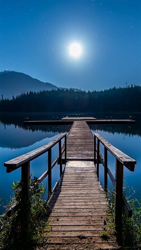 Lake Dock Moon Water Hd Phone Wallpaper Peakpx