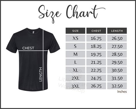 Next Level Size Chart Next Level T Shirt Size Table Next