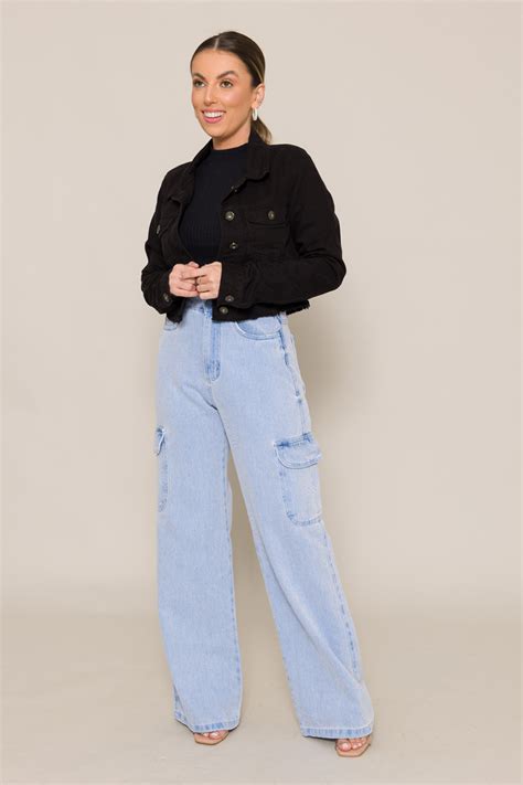 Jaqueta Sarja Cropped Basic Preta Knoten Jeans