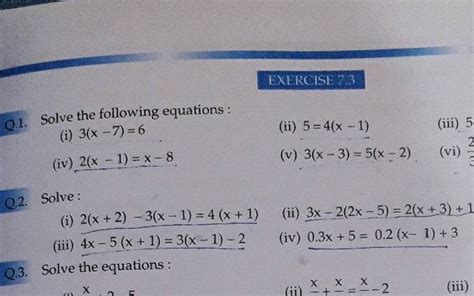 Exercise 73 Q1 Solve The Following Equations I 3x−76 Ii 54x