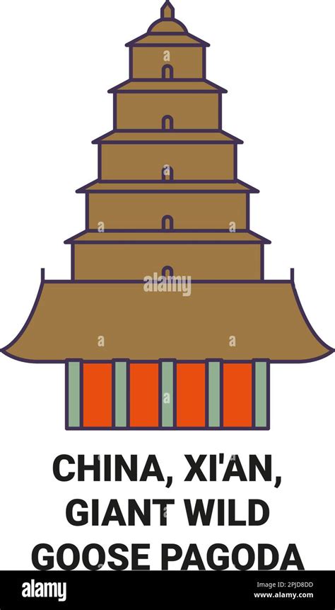 China Xi An Giant Wild Goose Pagoda Travel Landmark Vector