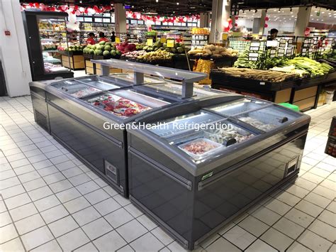 Supermarket No Frost Island Freezers Large Glass Door Chest Display Freezer