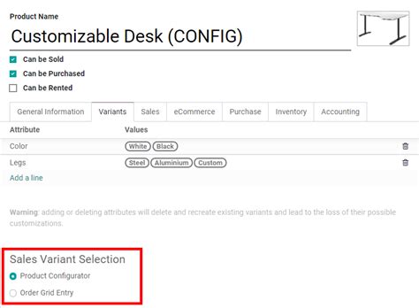 Product Variants On Quotations And Sales Orders Odoo Documentation