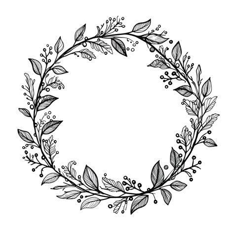 Hand Drawn Christmas Wreath Circle Floral Frame With Branches Black