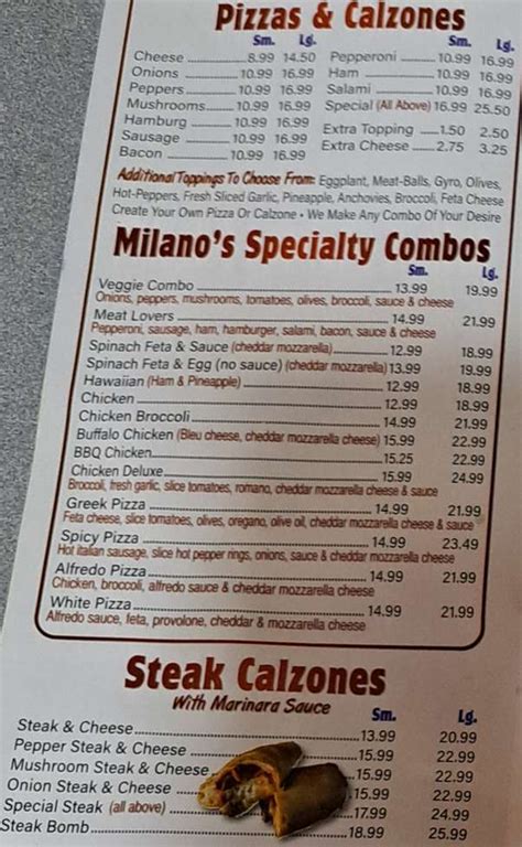 Milano's Pizza Menu, Concord, NH