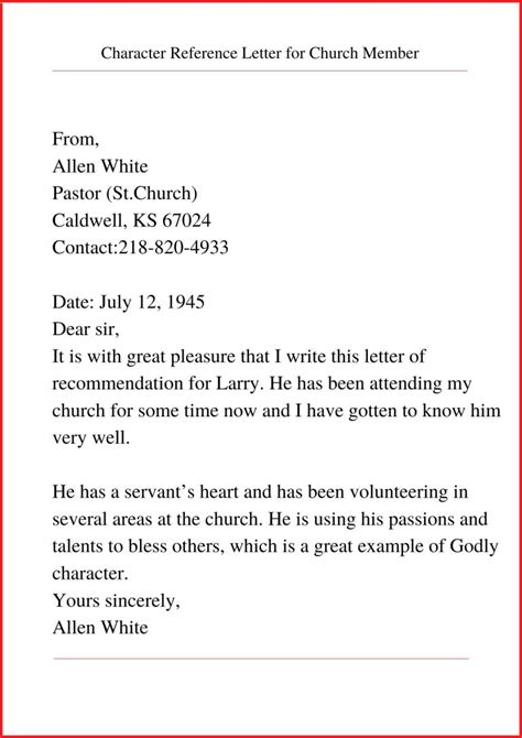 Character Reference Letter For Church Member Templates Pdf