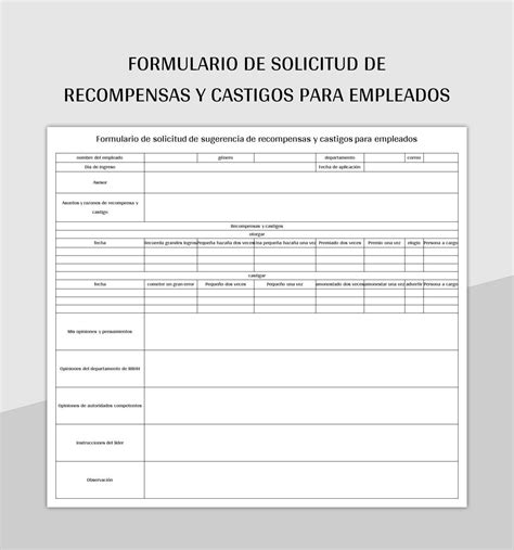 Plantilla De Excel Formulario De Solicitud De Recompensas Y Castigos