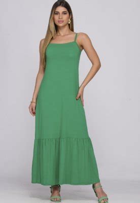 Vestido Longo de Alças Finas e Barra Rodada BBonnie Muriel Verde