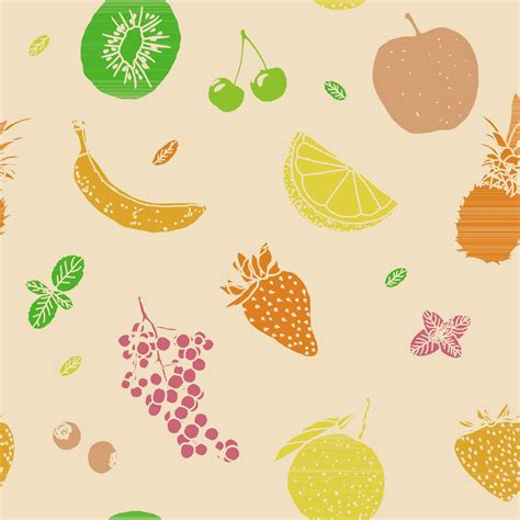 Fruit illustration sketch style retro colors seamless pattern 24789016 ...