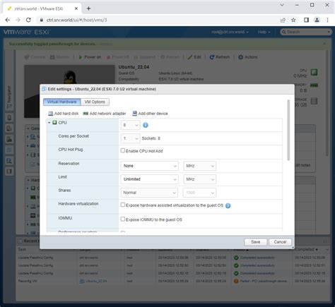 VMware ESXi 7 GPU Passthrough Server World