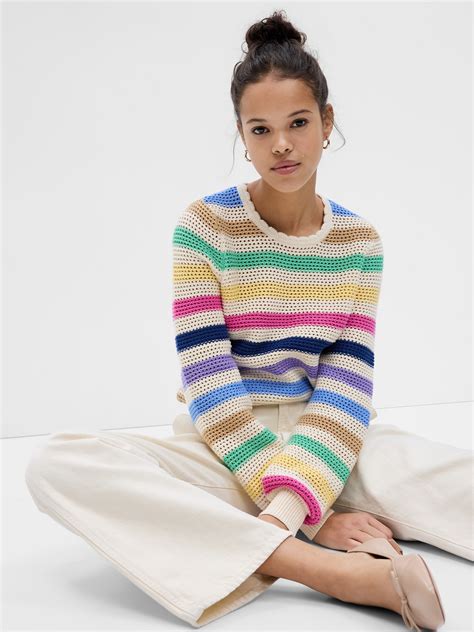 Stripe Crochet Crewneck Sweater Gap