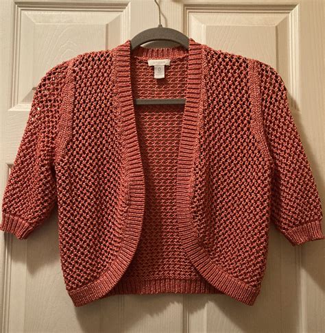 Chicos Size Coral Shrug Sweater Open Front Sleeves Loose Weave