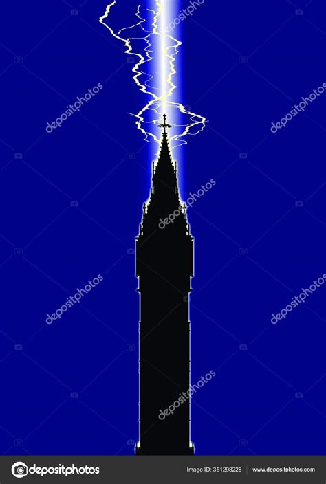 London Landmark Big Ben Clocktower Silhouette Lighning Strike Stock