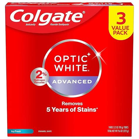 Colgate Optic White Advanced Hydrogen Peroxide Toothpaste Pack Teeth