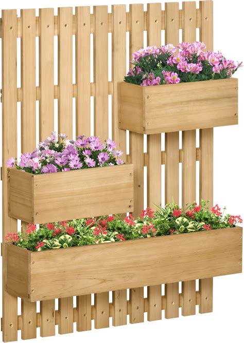 Outsunny Wall Mounted Wooden Garden Planters With Trellis Drainage Holes And 3 Movable Planter