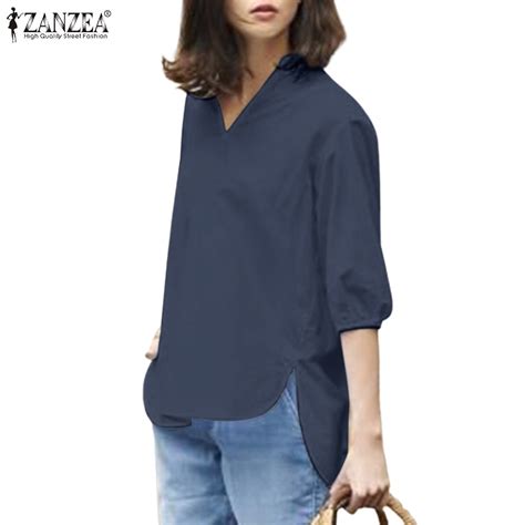 ZANZEA Women Korean Casual V Neck Half Sleeves Solid Color Blouse