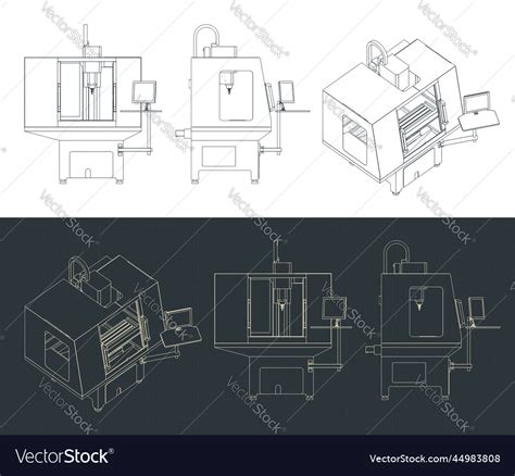 Cnc Turning Milling Machine Blueprints Royalty Free Vector