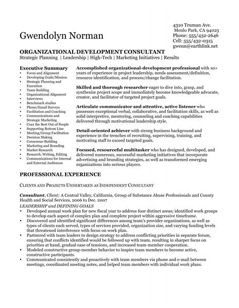 Resume For Organizational Development Consultant