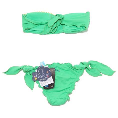 S Bikini Donna FAANJ BEACHWEAR Verde Fascia Ricamata E Slip Swimwear Woma