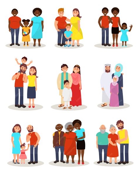 Premium Vector Happy Families Of Different Nationalities From