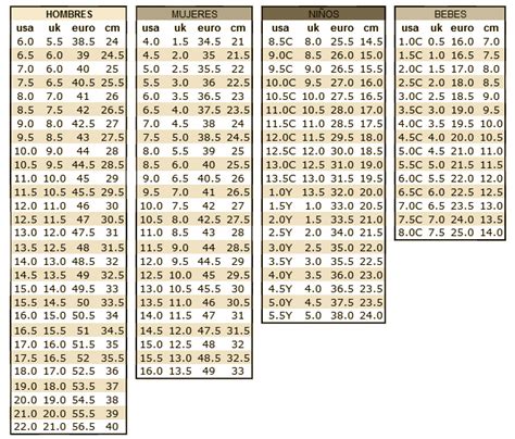 Tablas De Conversión De Tallaje En El Calzado Zapateria Paparazzo
