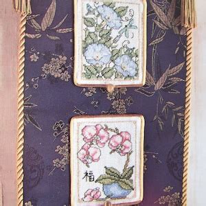 Chinese Flowers Cross Stitch Pattern Wall Hanging Asian Orchids Iris