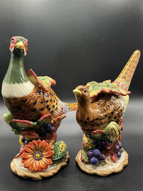 2 Vintage FITZ FLOYD Autumn Bounty Figural Pheasant Fall