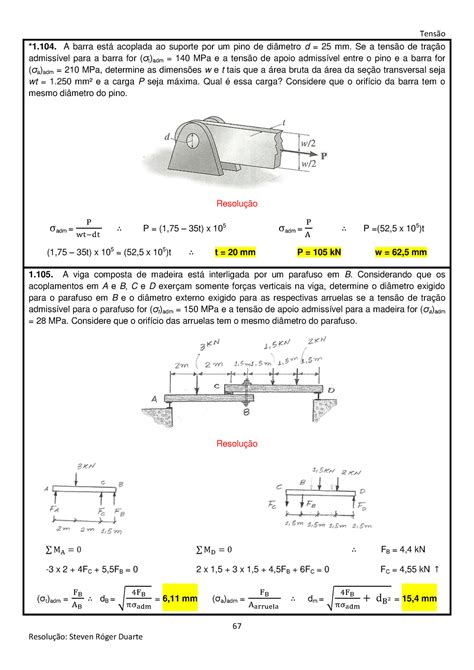 Solucionário Resistência Dos Materiais 71 Tensão 67 Resolução Steven Róger Duarte 1 A Barra