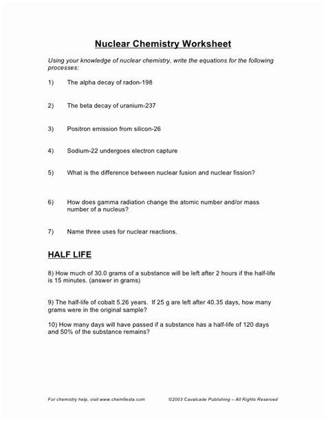 Ap Chemistry Half Life Worksheet