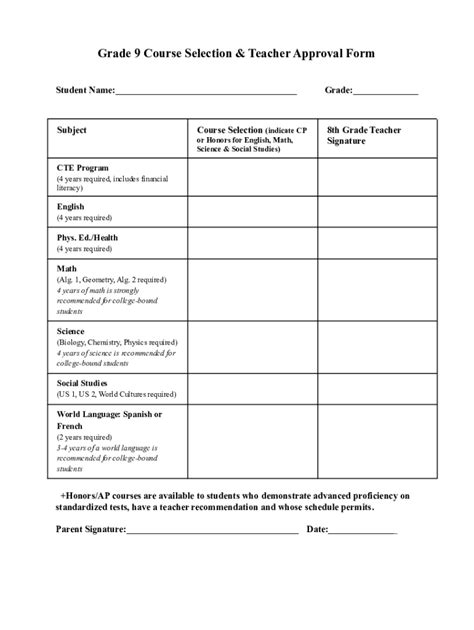 Fillable Online Whs Th Grade Course Selection Sheet Fax Email