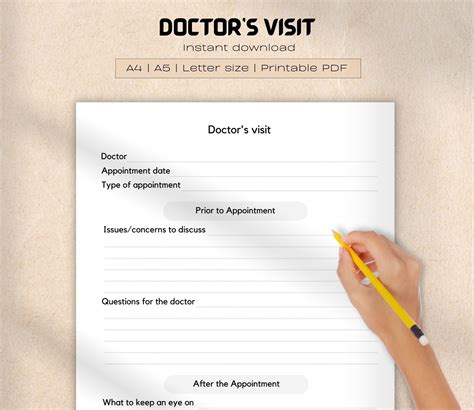 Doctor Visit Printable Template, Medical Visits, Undated Pages